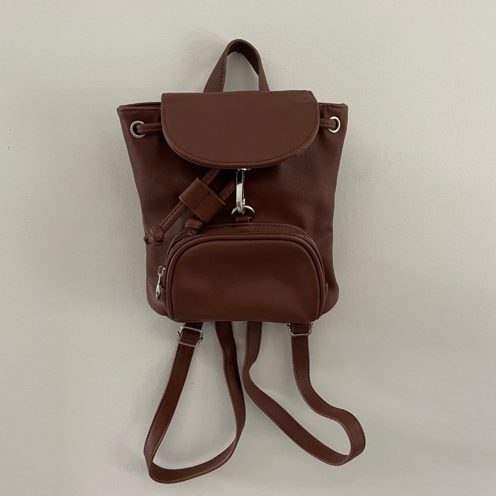 Urban Outfitters Josie Mini Cinch Brown Faux Leather Backpack